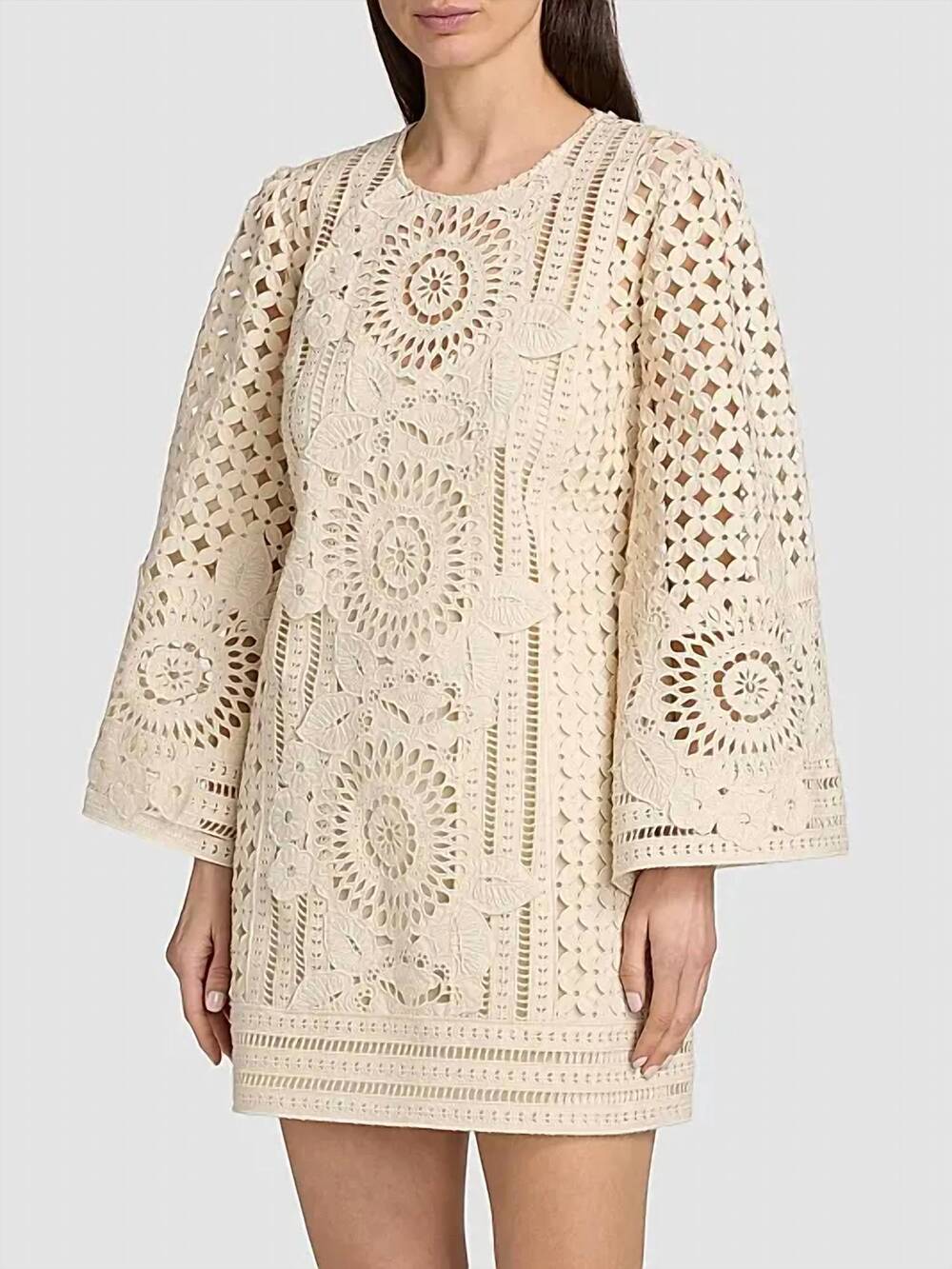 NEW ZIMMERMANN indra embroidered mini dress in tea